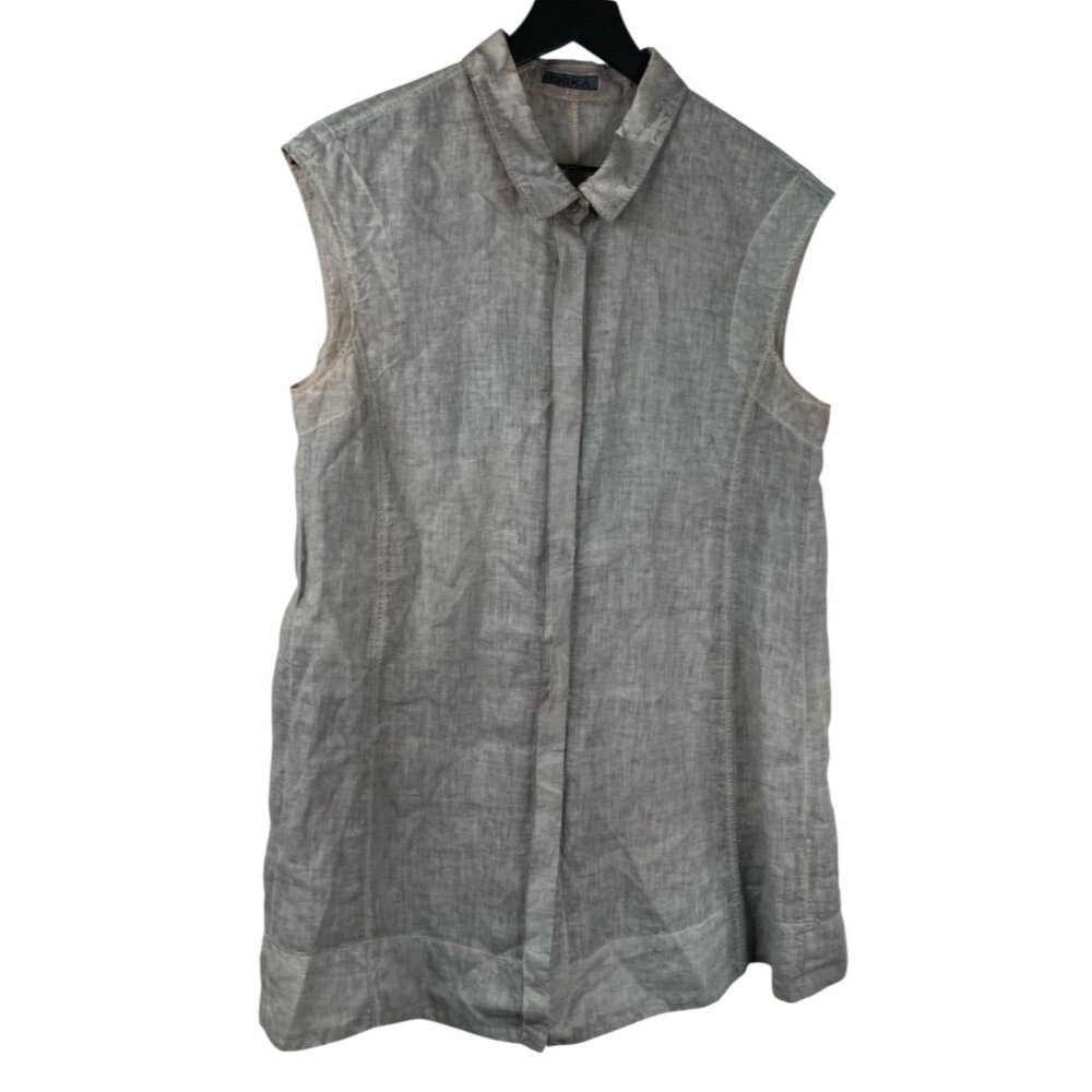 Oska Top Women's Linen Tunic Sleeveless Gray Sz 1 Small Lagenlook Minimalist